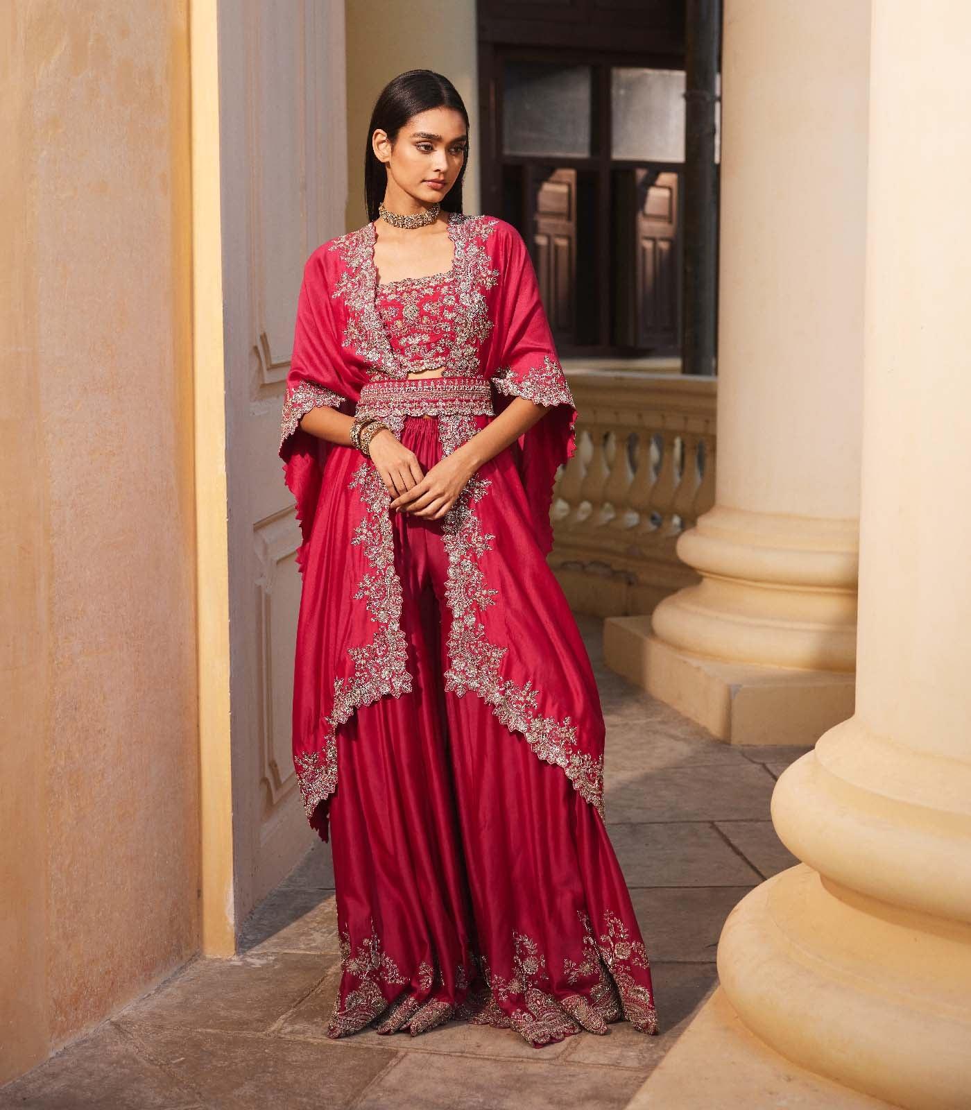 Rani Pink Embroidered Sharara paired - Jayanti Reddy