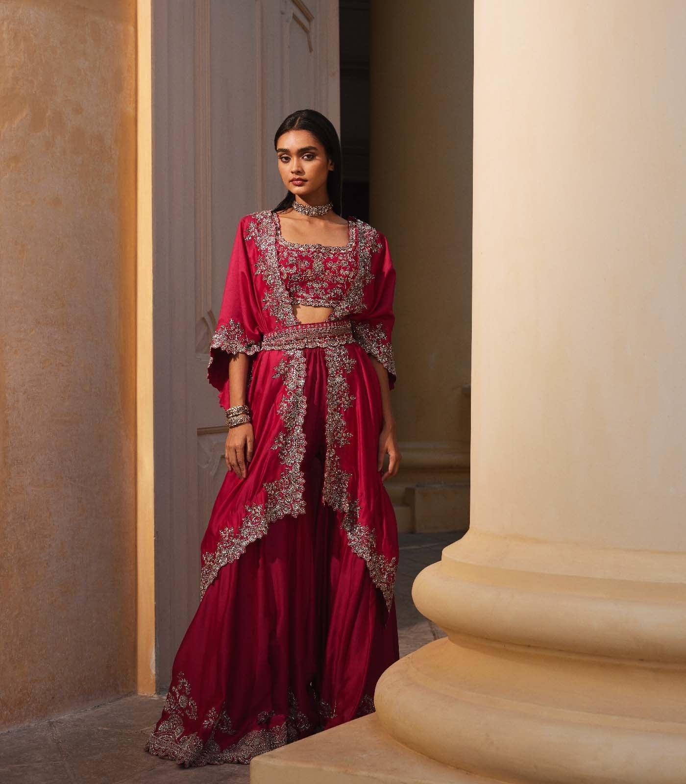 Rani Pink Embroidered Sharara paired - Jayanti Reddy