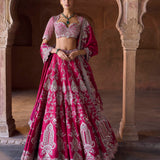 Red raw silk lehenga set