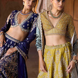 Mustard raw silk lehenga set