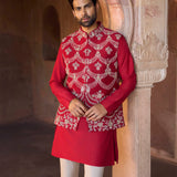 Red waistcoat kurta set