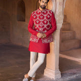 Red waistcoat kurta set