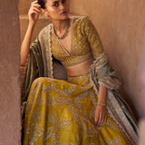 Mustard raw silk lehenga set