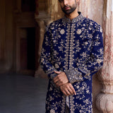 Purple raw silk sherwani set