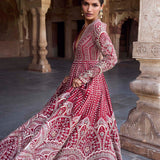 Red organza anarkali set