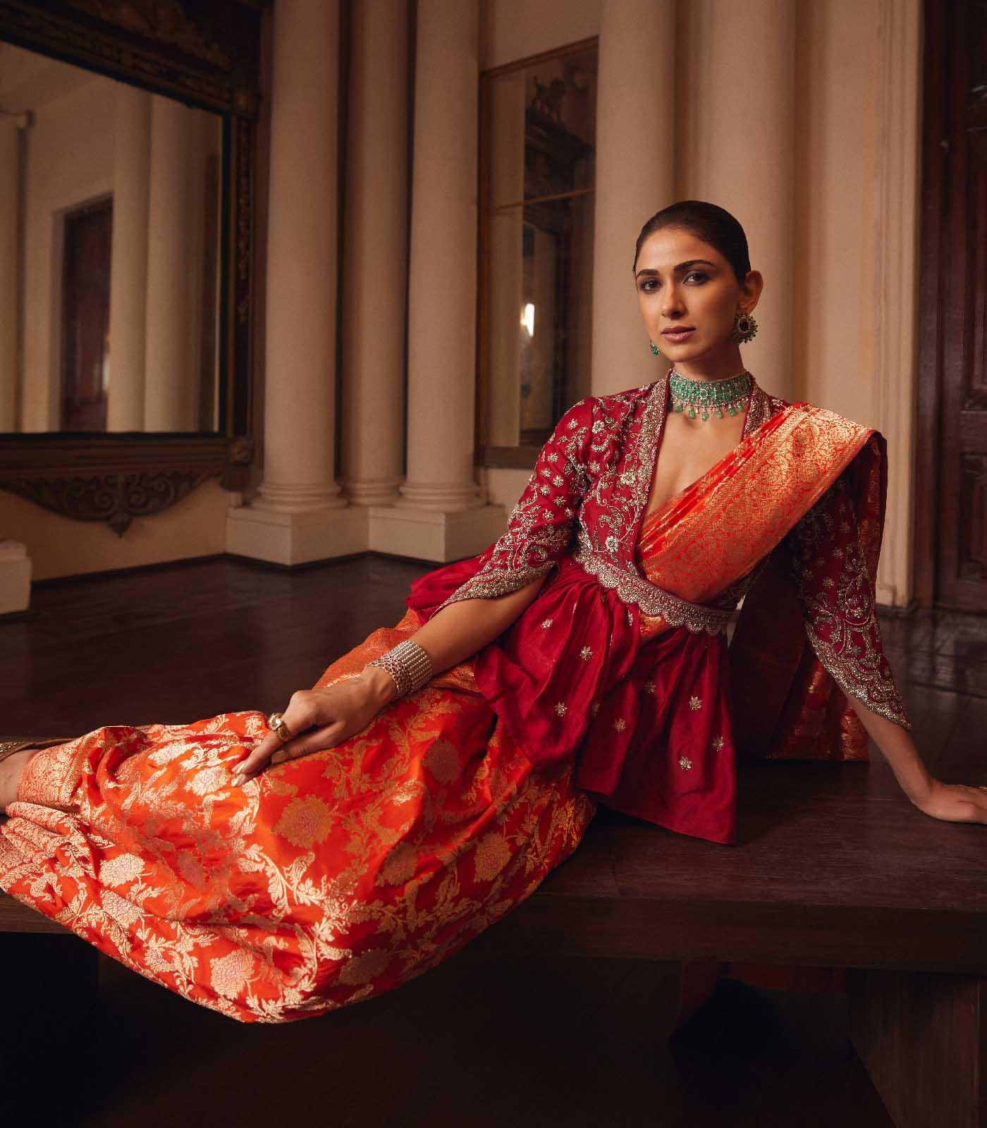 Orange Banaras saree set - Jayanti Reddy