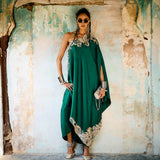 Emerald Green Off Shoulder Cape Set