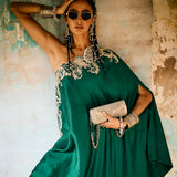 Emerald Green Off Shoulder Cape Set