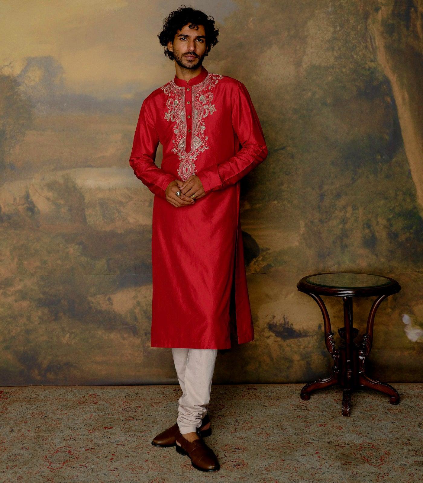 Red Embroidered Kurta Set - Jayanti Reddy