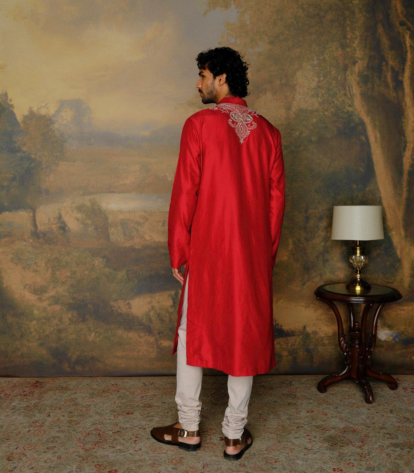 Red Embroidered Kurta Set - Jayanti Reddy