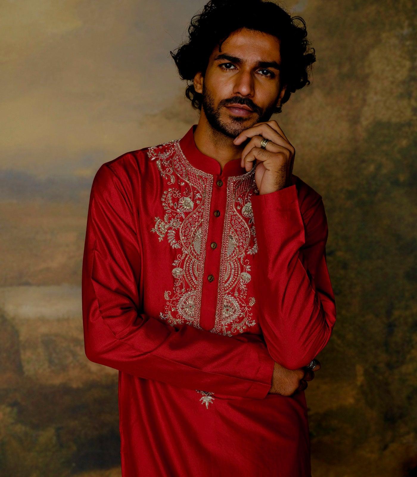Red Embroidered Kurta Set - Jayanti Reddy