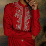Red Embroidered Kurta Set - Jayanti Reddy