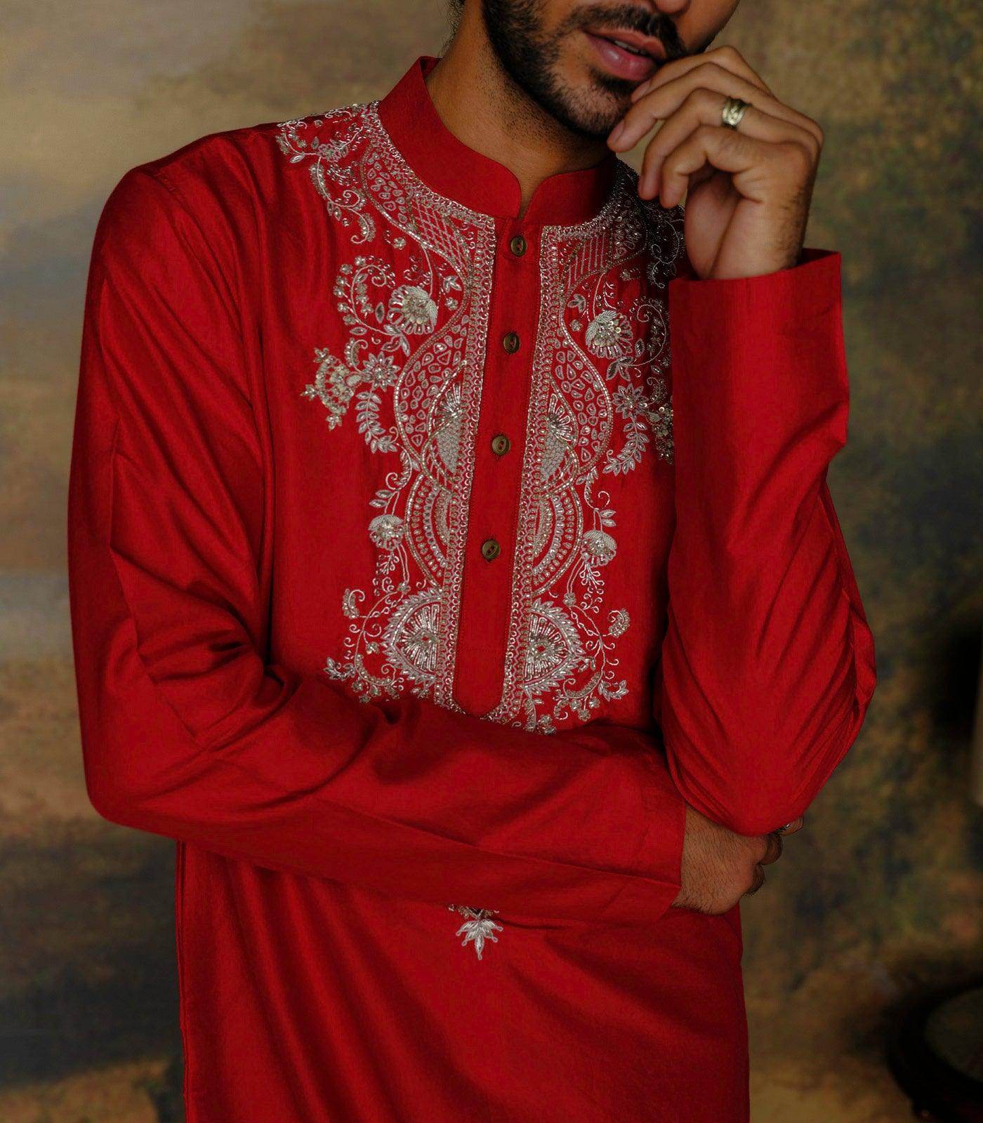 Red Embroidered Kurta Set - Jayanti Reddy
