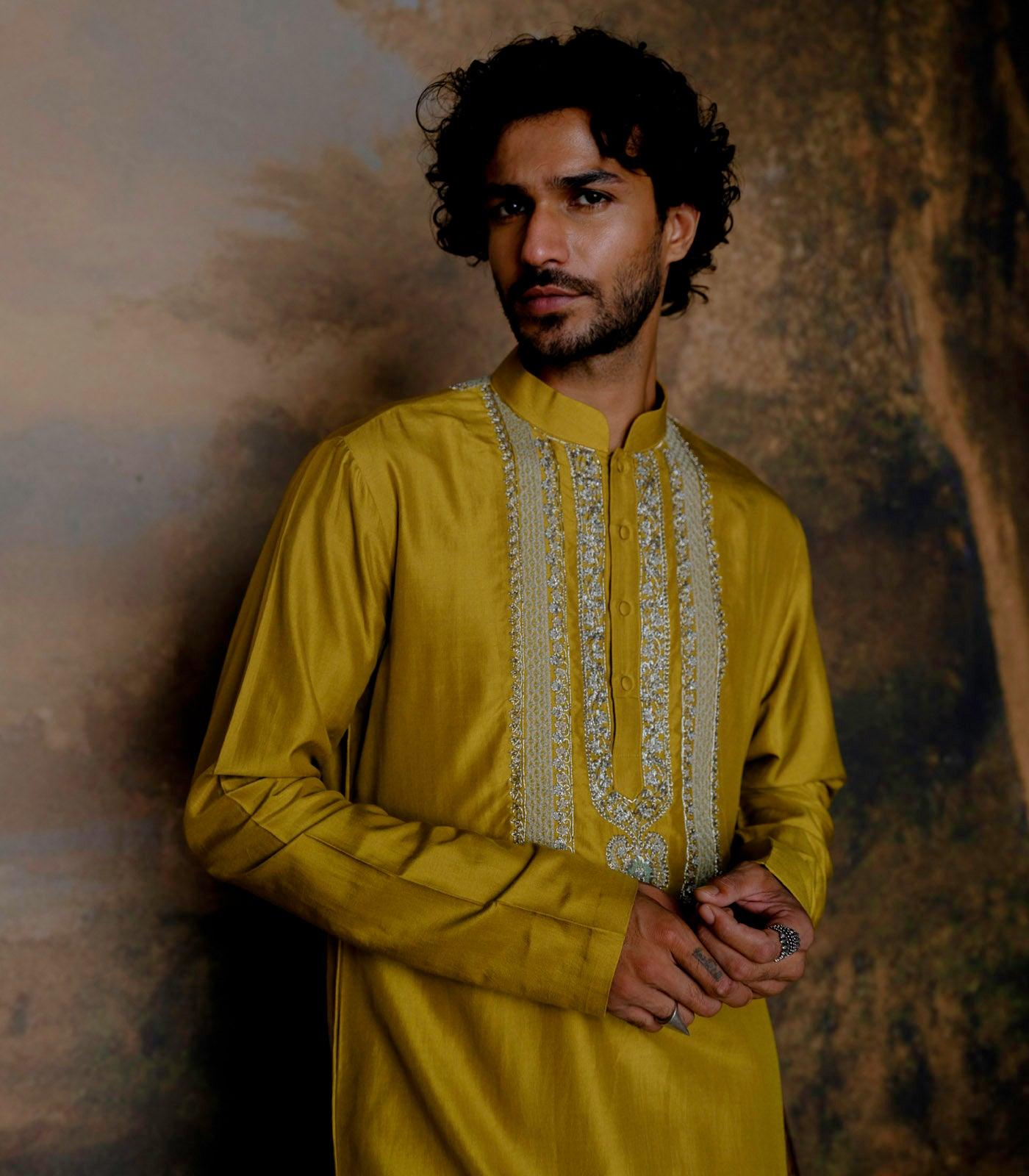 Mustard Embroidered Kurta Set - Jayanti Reddy