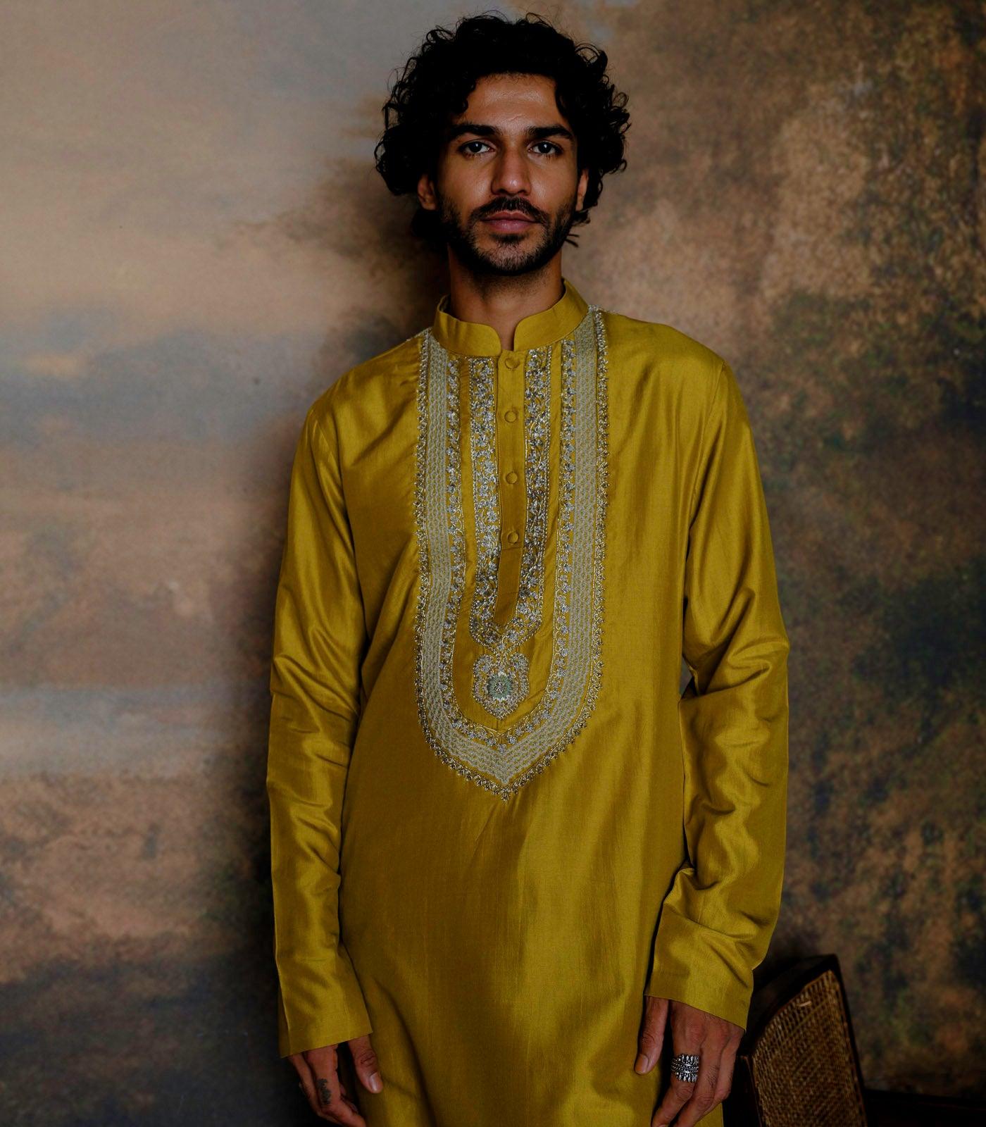 Mustard Embroidered Kurta Set - Jayanti Reddy