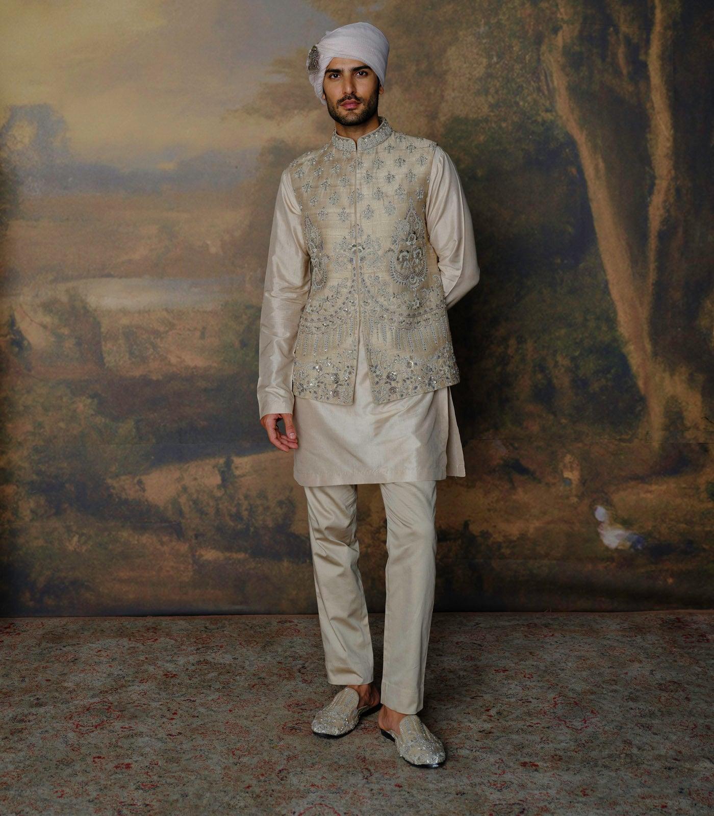 Beige Embroidered Bandi Set - Jayanti Reddy