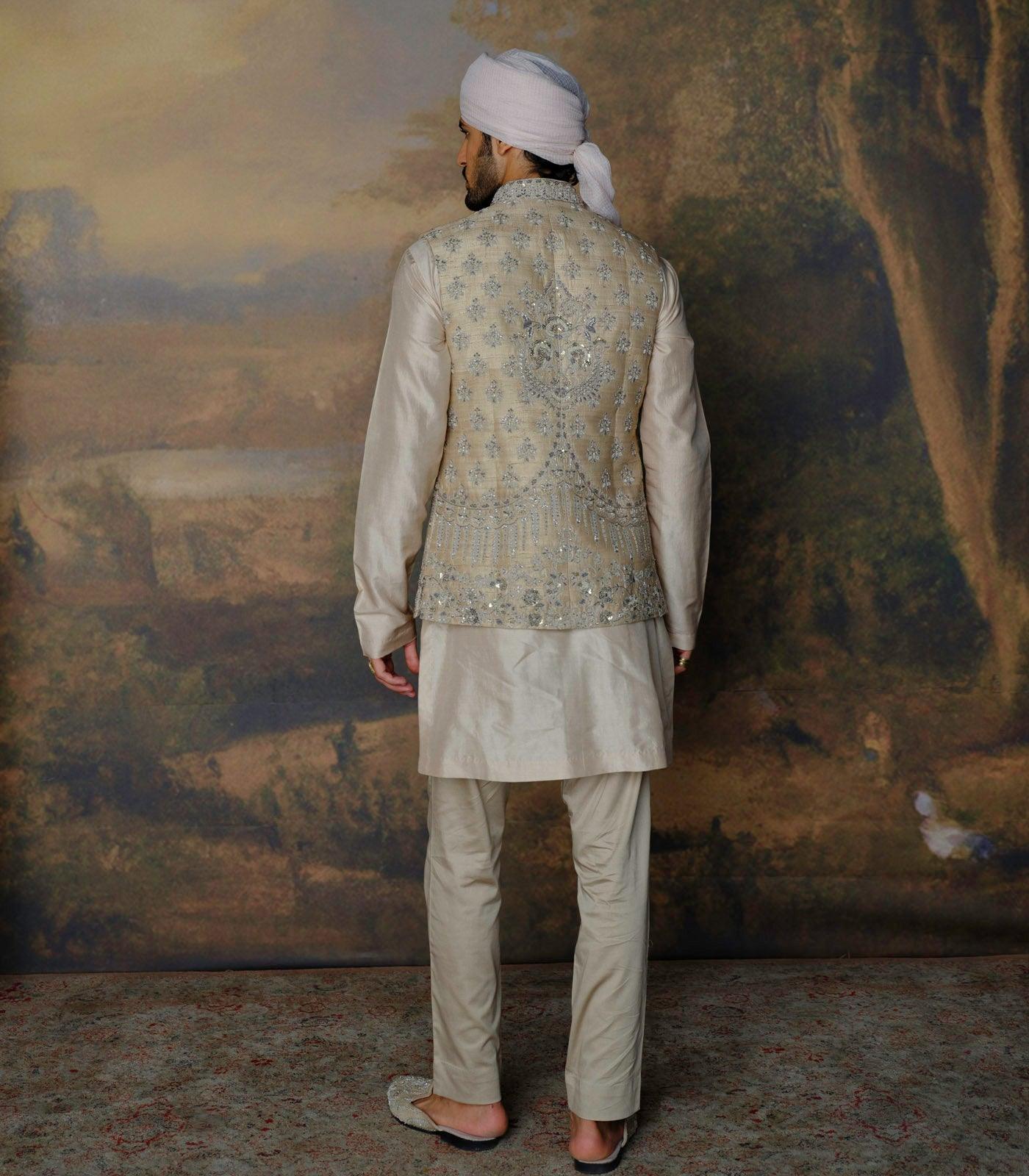 Beige Embroidered Bandi Set - Jayanti Reddy
