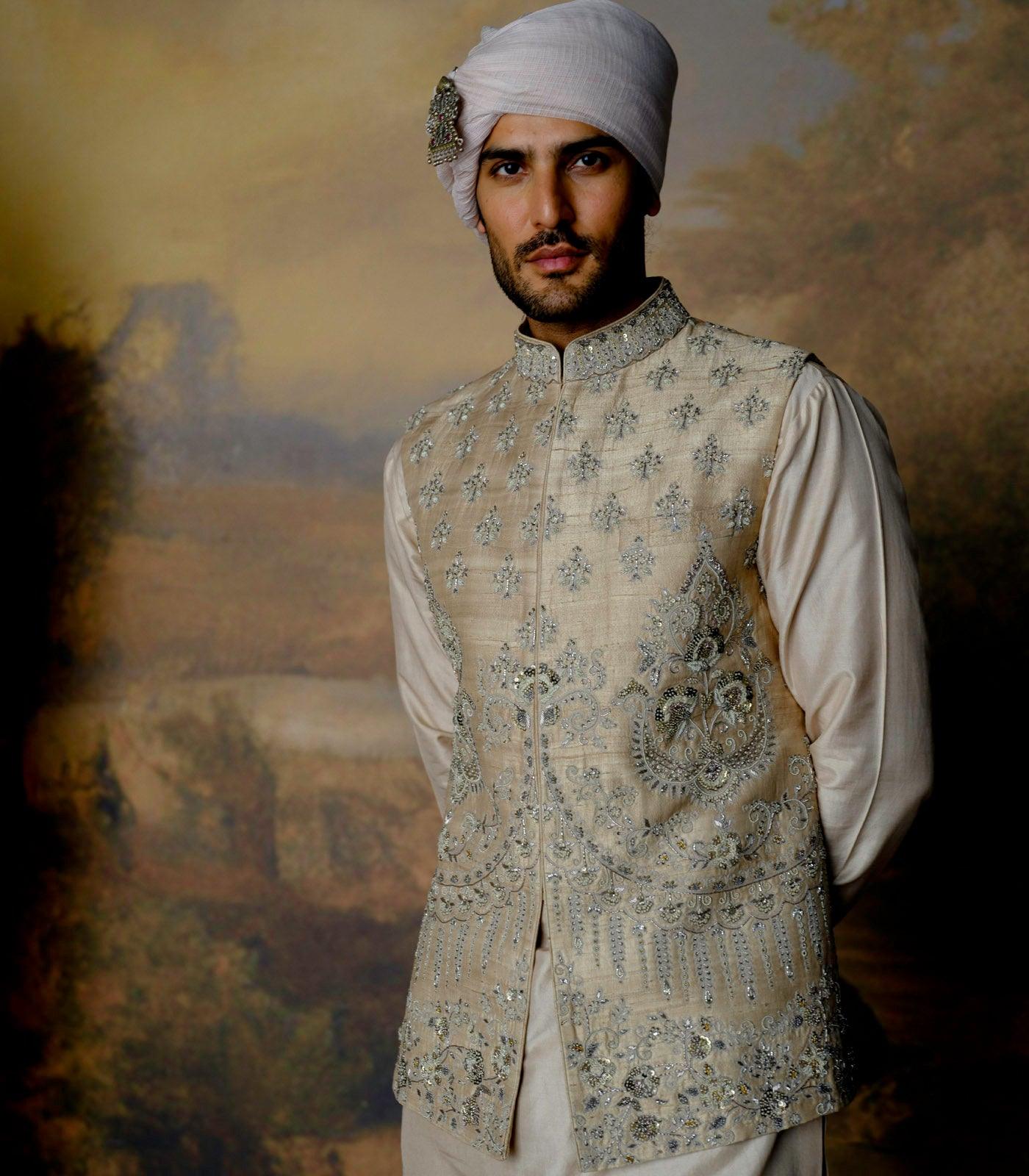 Beige Embroidered Bandi Set - Jayanti Reddy