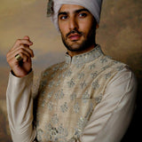 Beige Embroidered Bandi Set - Jayanti Reddy