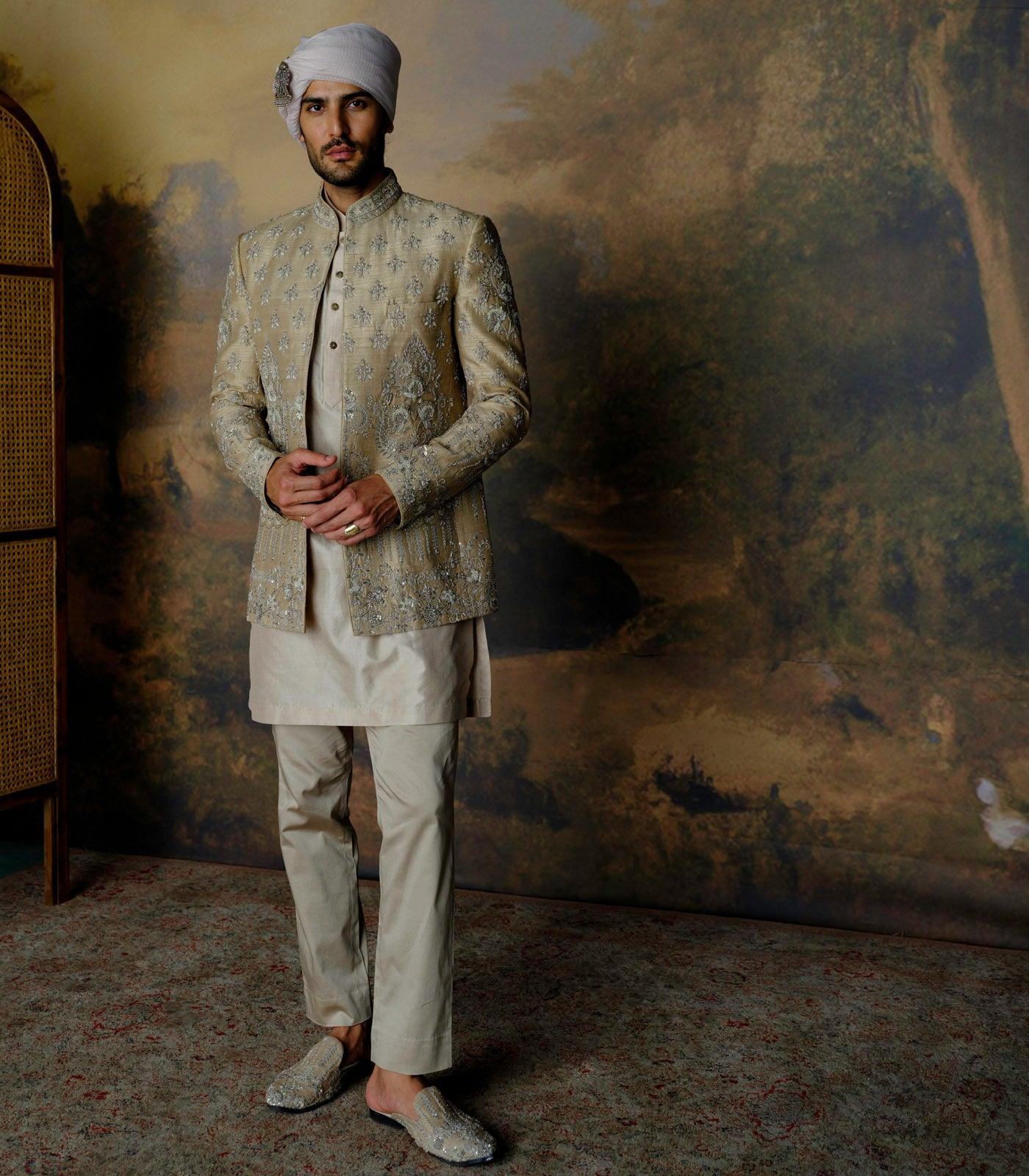 Beige Embroidered Bandi Set - Jayanti Reddy