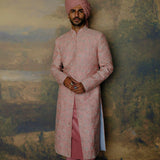 Peach Embroidered Sherwani Set - Jayanti Reddy