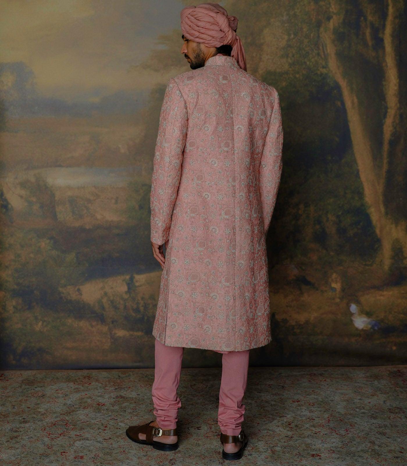 Peach Embroidered Sherwani Set - Jayanti Reddy