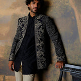 Black Short Open Jacket Set - Jayanti Reddy