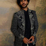 Black Short Open Jacket Set - Jayanti Reddy