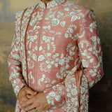 Peach Threadwork Sherwani Set - Jayanti Reddy