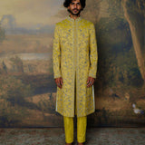 Mustard Embroidered Sherwani Set - Jayanti Reddy