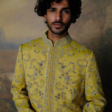 Mustard Embroidered Sherwani Set - Jayanti Reddy