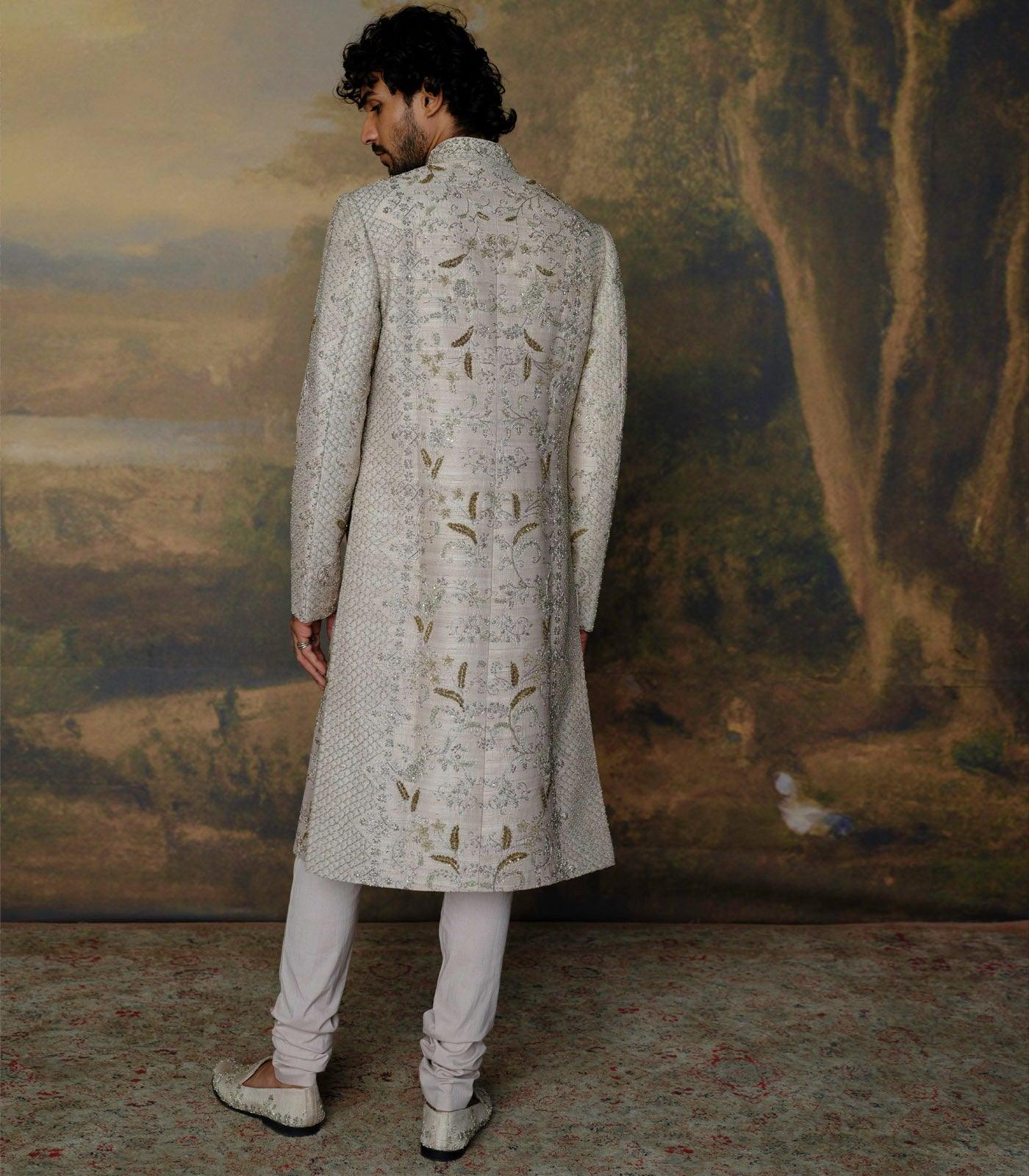 Beige Embroidered Sherwani Set - Jayanti Reddy