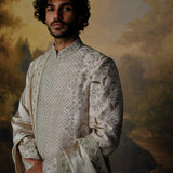 Beige Embroidered Sherwani Set - Jayanti Reddy