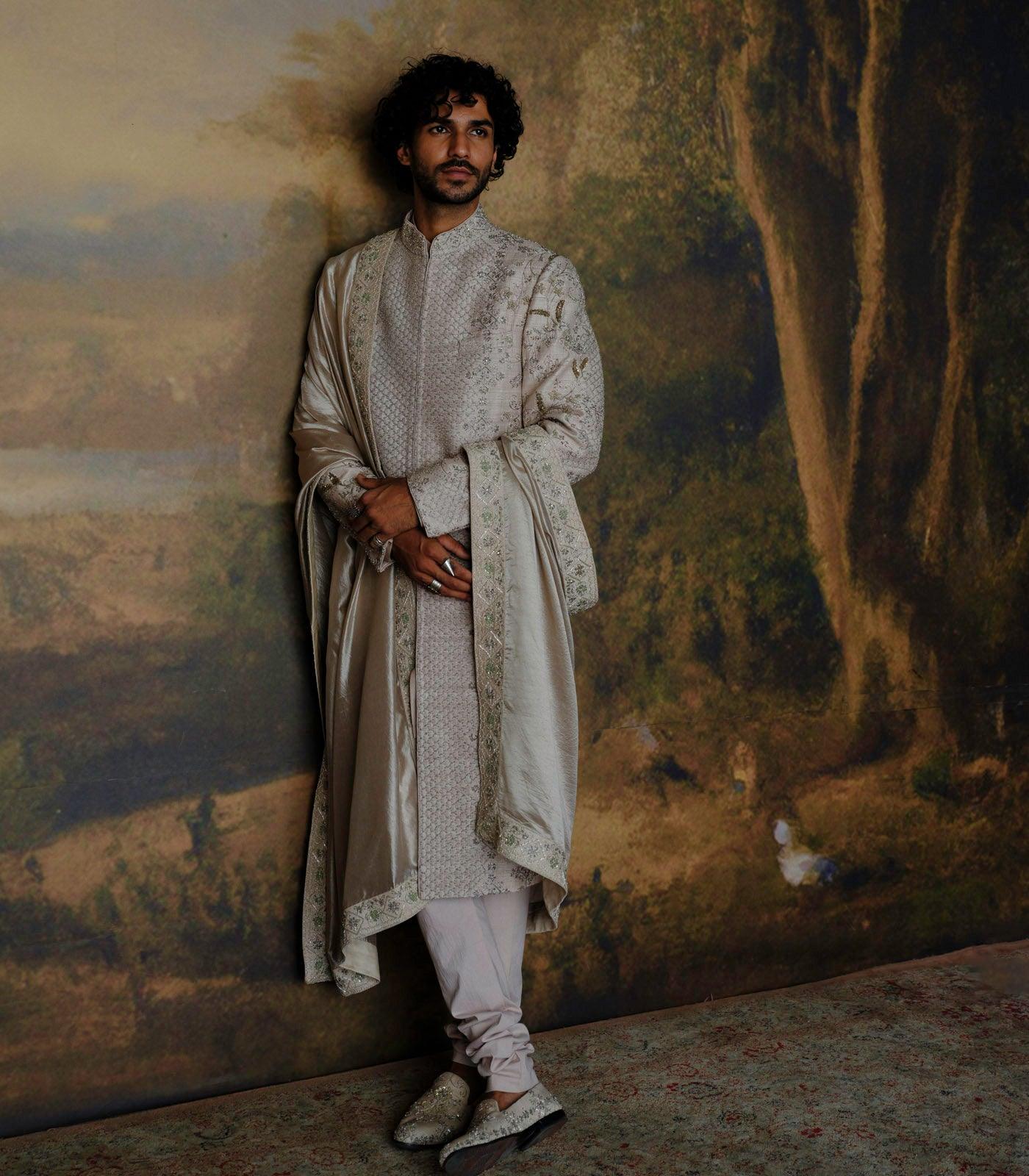 Beige Embroidered Sherwani Set - Jayanti Reddy
