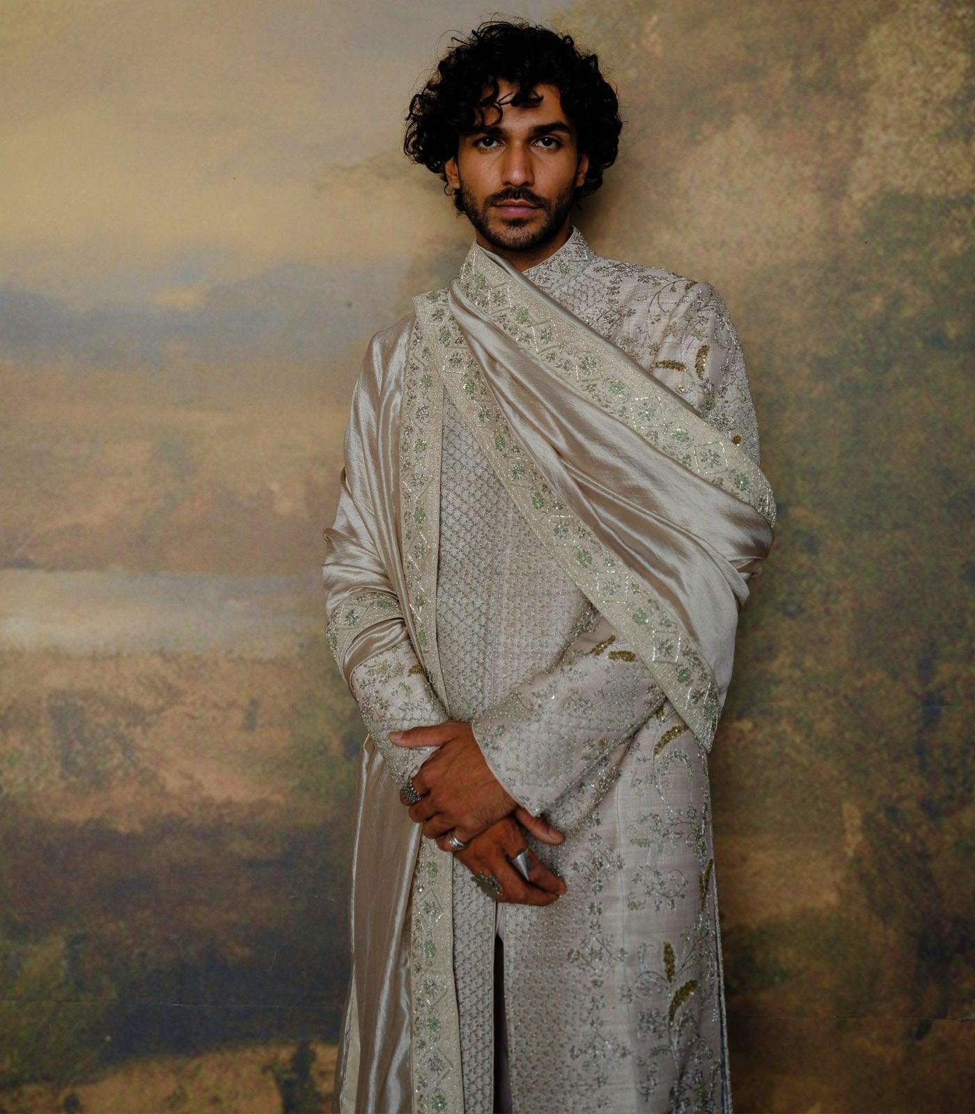 Beige Embroidered Sherwani Set - Jayanti Reddy