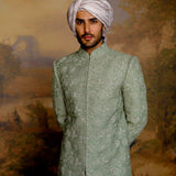 Mint Green Chikankari Sherwani Set - Jayanti Reddy