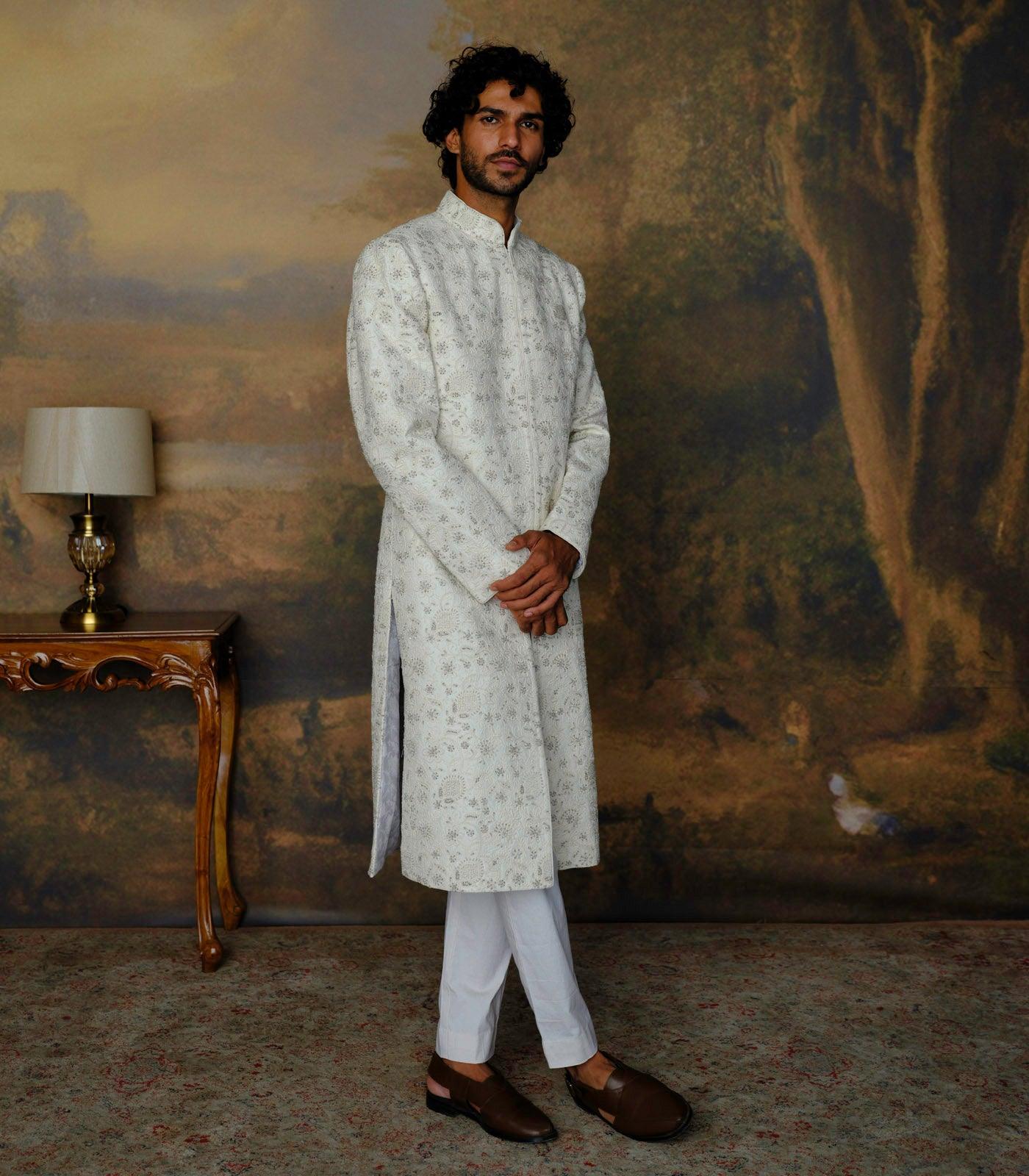 Ivory Chikankari Sherwani Set - Jayanti Reddy