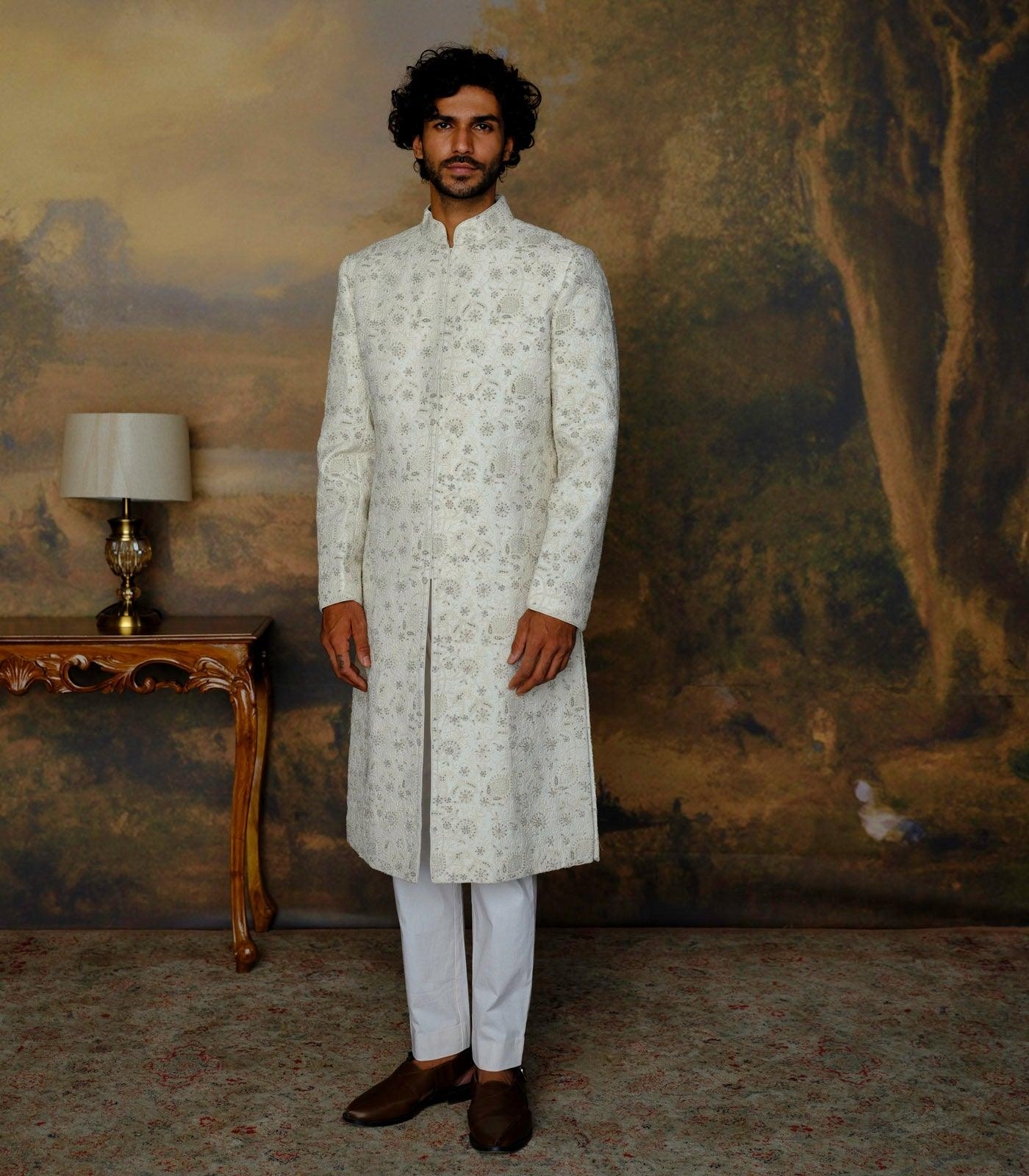 Ivory Chikankari Sherwani Set - Jayanti Reddy