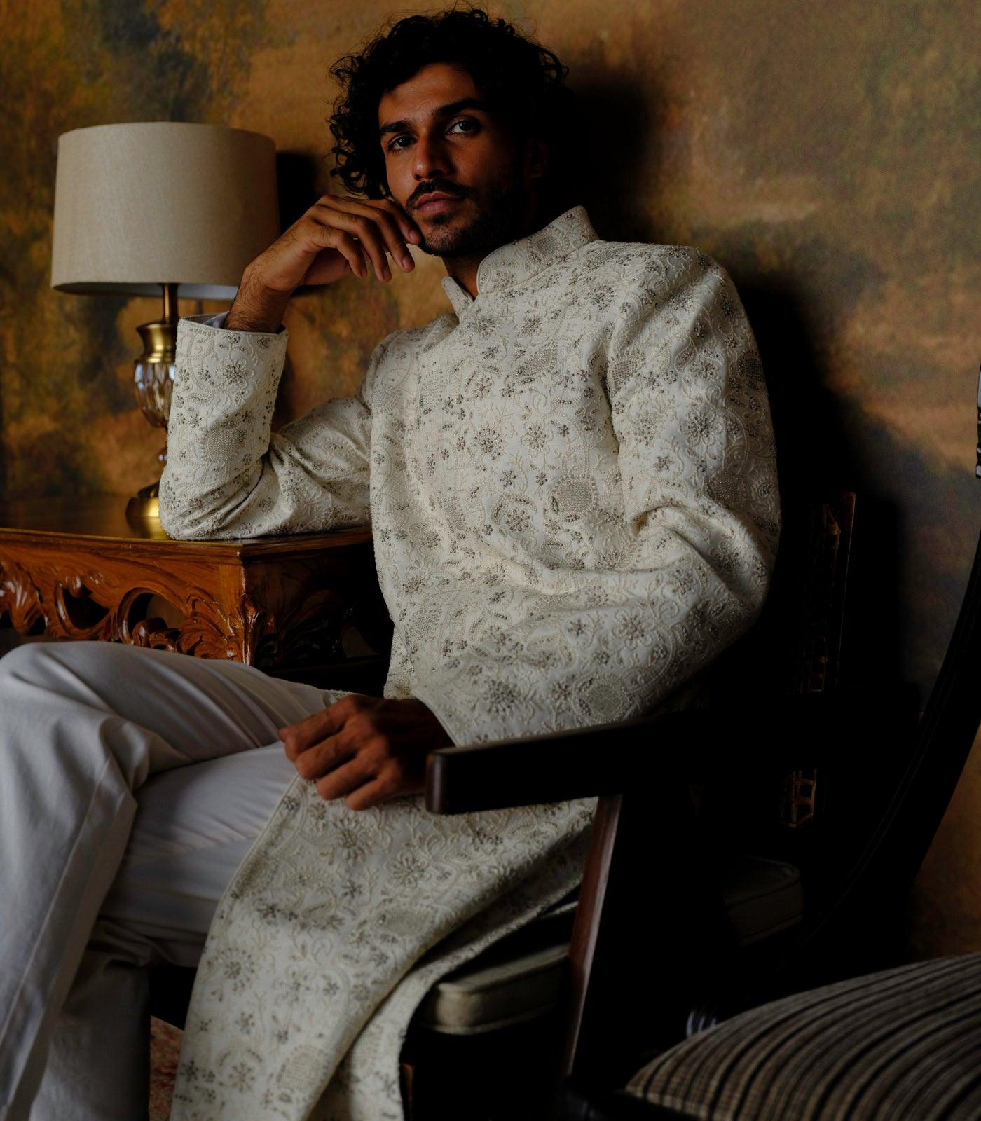Ivory Chikankari Sherwani Set - Jayanti Reddy