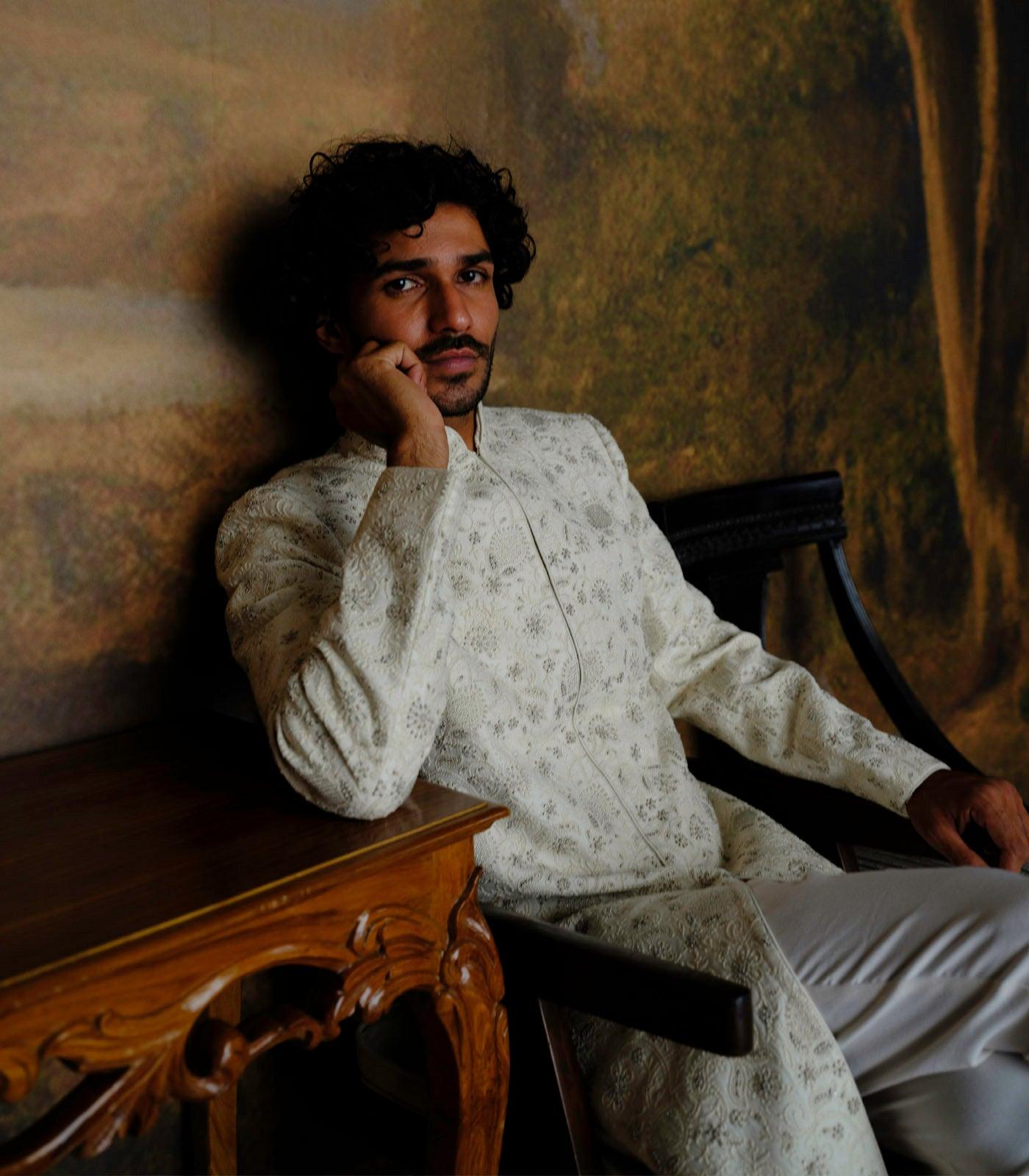Ivory Chikankari Sherwani Set - Jayanti Reddy