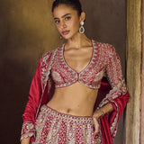 Red raw silk lehenga set