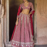 Red raw silk lehenga set