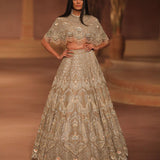 Beige gold cape lehenga set