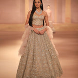 Beige gold lehenga with corset