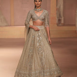 Beige gold organza lehenga set