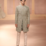 Mint raw silk sherwani set