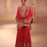 Red Embroidered Sharara and Cape Set