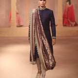 Purple raw silk sherwani set