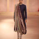 Purple raw silk sherwani set