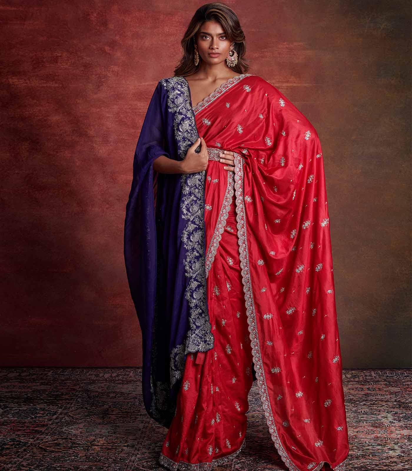 Red embroidered saree set - Jayanti Reddy